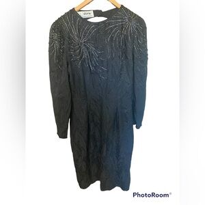 D'ore by Della Roufogali Vintage Black 90s Beaded Cocktail Dress size 10